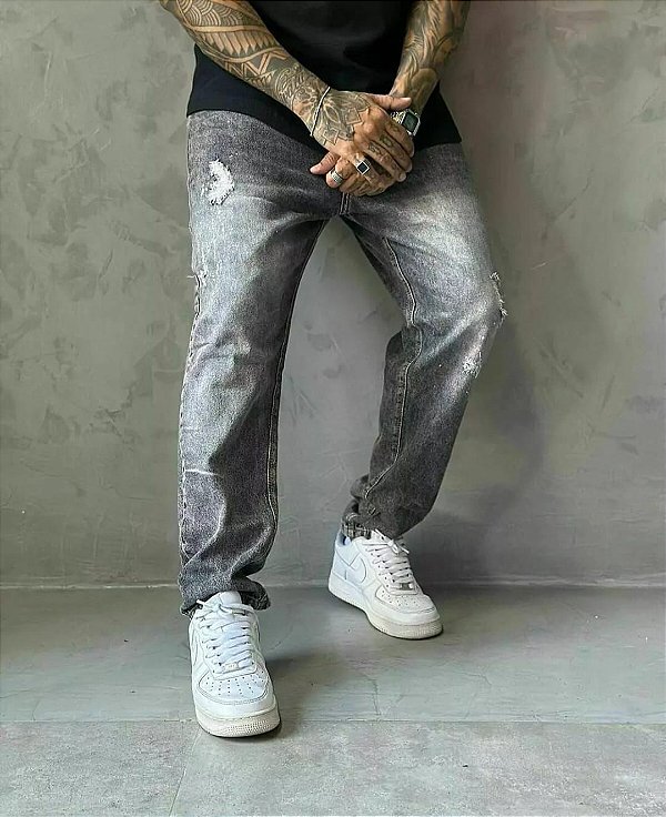 Calça Jay Jones Oversized Jeans Destroyd Cinza