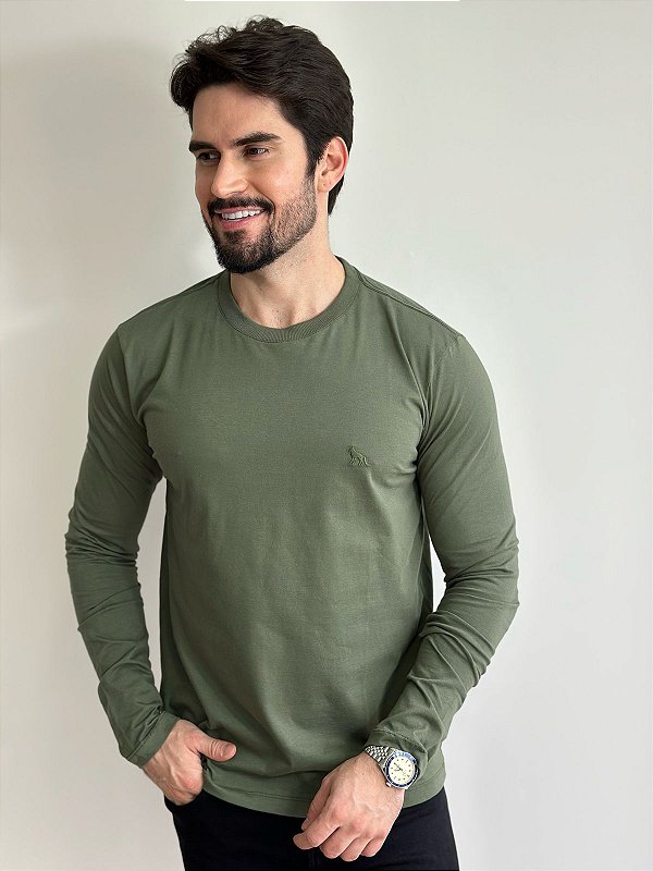 Camiseta Acostamento Manga Longa Verde Militar