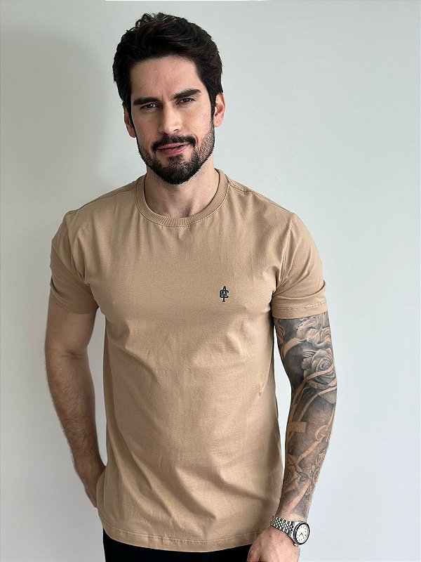 Camiseta Acostamento Casual Bege Caqui