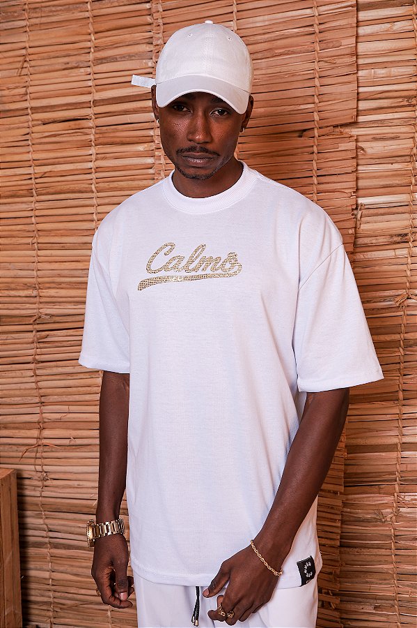 Camiseta Calmô Oversized Glitter Branco