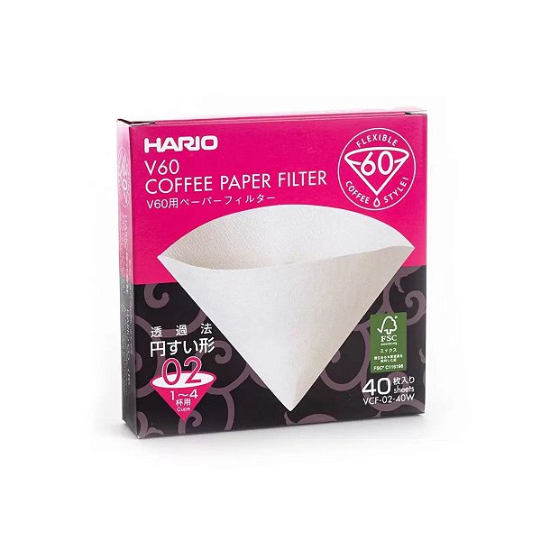 Filtros Hario V60-02 Papel Branco- Caixa 40un