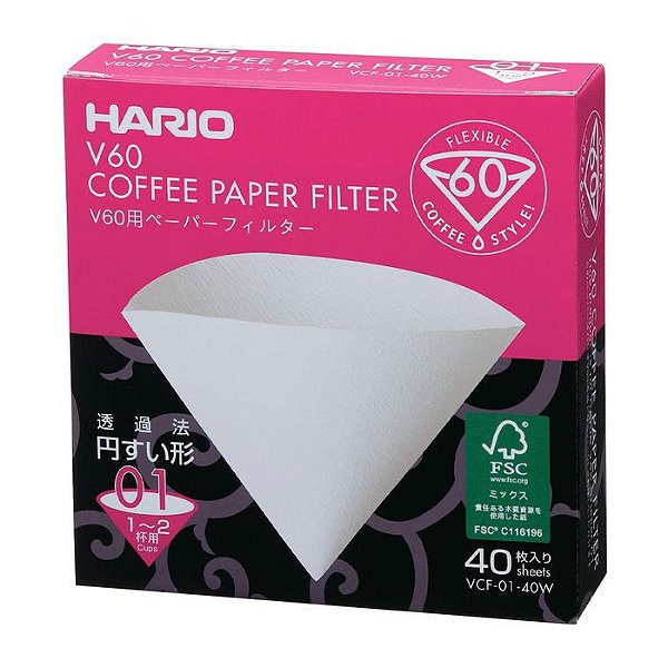 Filtros Hario V60-01 Papel Branco- Caixa 40un