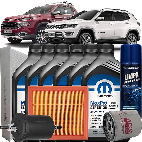 Kit Revisão 5w30 Filtro Oleo Ar Combustivel Cabine Higienizador Jeep Compass 2.0 Flex Toro 2.4 2017 2018 2019 2020 2021