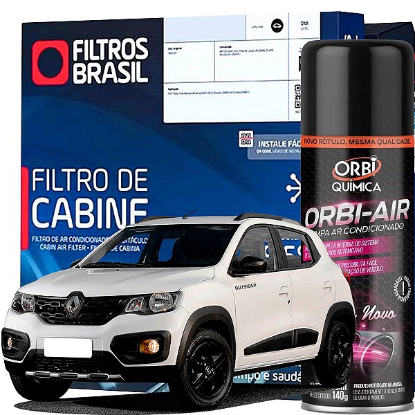 Kit Filtro De Cabine Ar Condicionado Filtros Brasil FB1237 E Higienizador - Renault Kwid 1.0 2017 2018 2019 2020 2021 2022