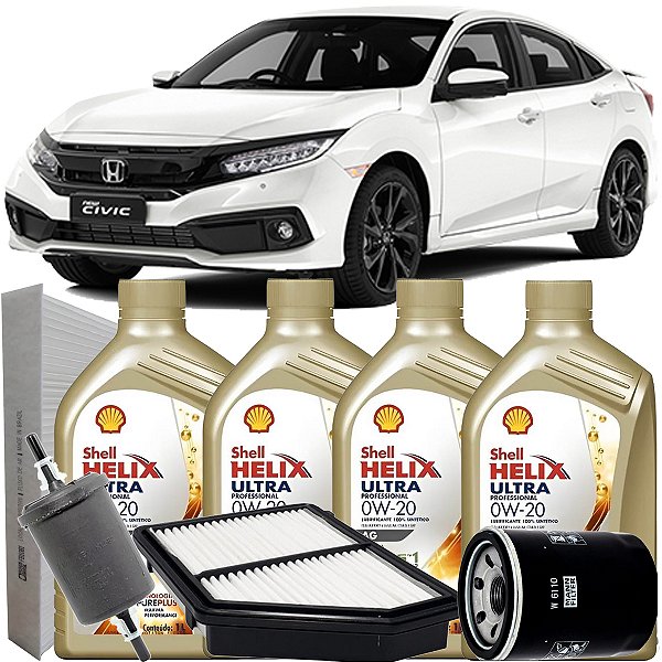 Kit Revisao Oleo 0W20 E Filtros Civic G10 2.0 2016 2017 2018 2019 2020 2021