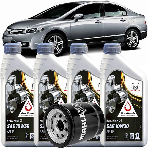 Kit Revisão óleo Honda 10w30 E Filtro Mahle Civic 1.8 G8 Flex 2008 2009 2010 2011 2012