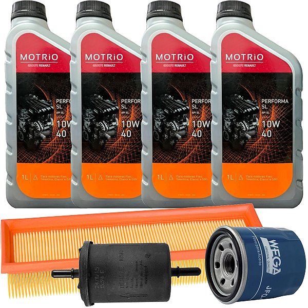Kit Revisao Oleo 10W40 Motrio E Filtros - Renault Clio Sandero Logan 1.0 16V 4 Cilindros 2014 2015 2016 2017