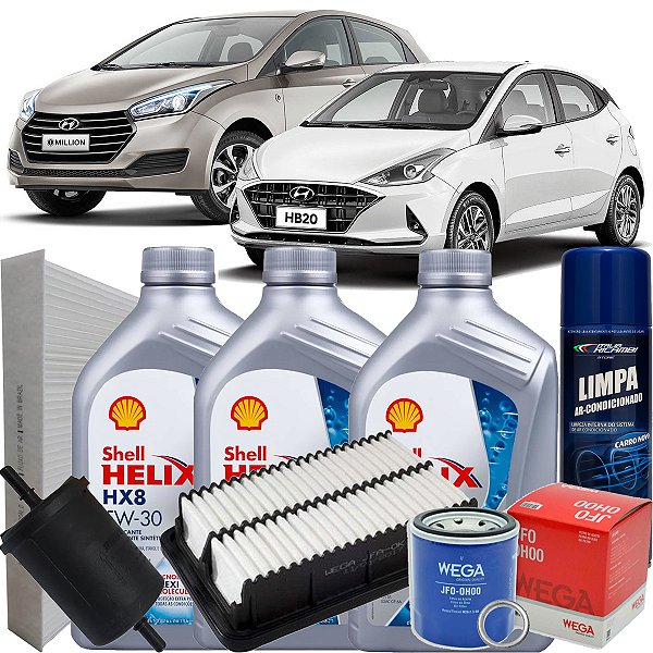 Kit Revisao Troca De Óleo 5W30 Shell HX8 E Filtros HB20 1.0 Aspirado 3 Cilindros 2012 A 2025