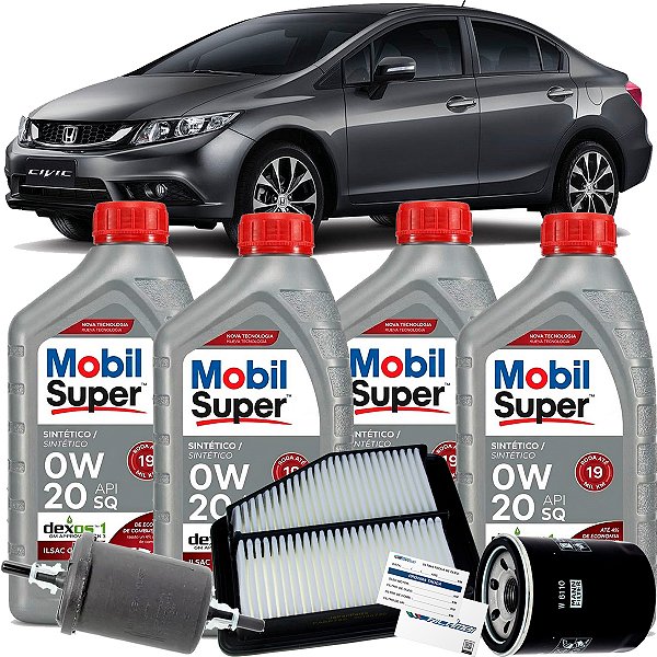 Kit Revisao Oleo 0w20 E Filtros Para Honda New Civic 1.8 2.0 Flex G9 2013 2014 2015 2016