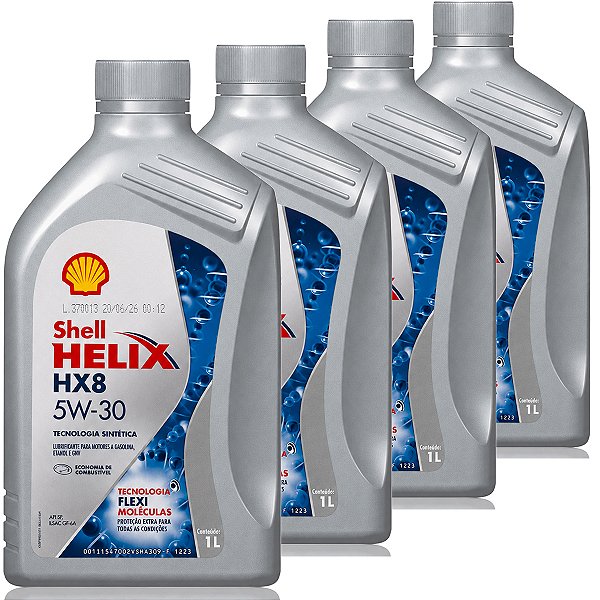 Kit 4 Litros De Óleo De Motor Lubrificante Shell HX8 5W30 Api SP Ilsac Gf-6A Semissintético