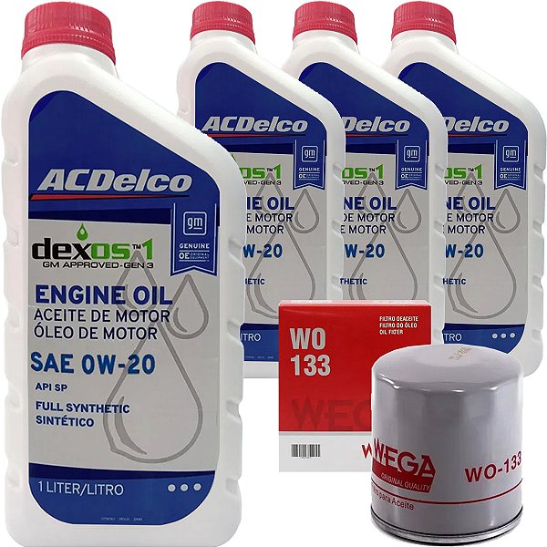 Kit óleo Acdelco Dexos1 0W20 e filtro para Cevrolet Cruze e Tracker 1.4 Turbo