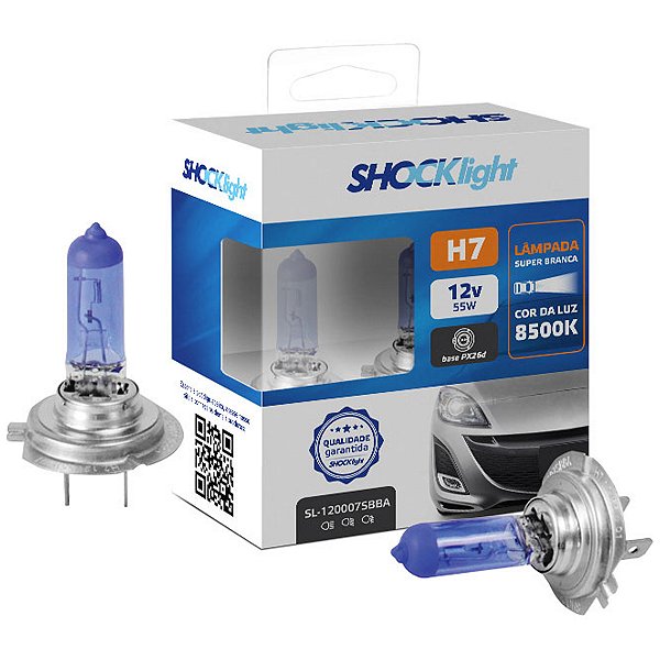 Par De Lampada H7 Luz Super Branca Halógena Shocklight 8.500 K Selo Inmetro