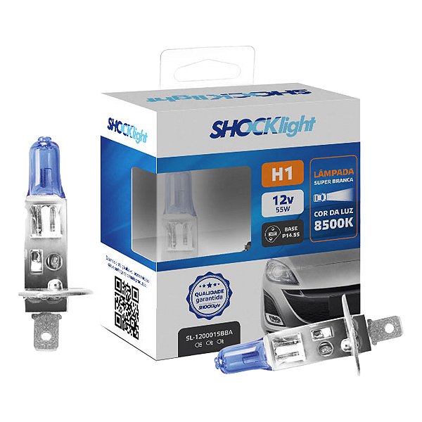 Par De Lampada H1 Luz Super Branca Halógena Shocklight 8.500 K Selo Inmetro