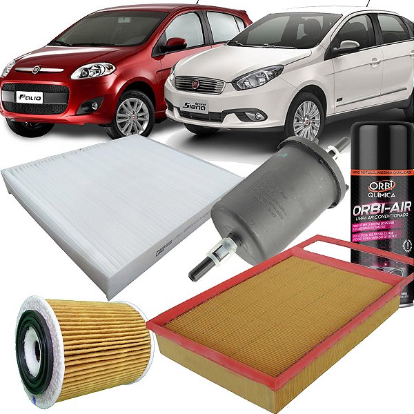 Kit filtros de ar óleo combustível e cabine + higienizar de ar condicionado para Fiat Grand Siena e Palio Etorq