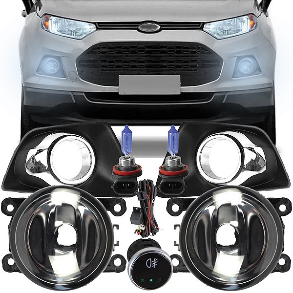 Kit Farol De Milha Completo Moldura Rele Lampada Super Branca Ecosport 2013 2014 2015 2016 2017