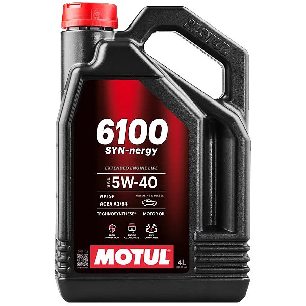 Galão 4 Litros Oleo Lubrificante De Motor Motul 6100 SYN-NERGY 5W40 API SP ACEA A3/B4 - 4 Litros