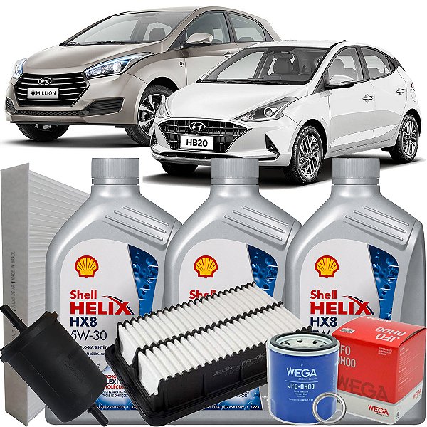 Kit troca de óleo Shell Helix Hx8 5W30 e filtros para Hb20 1.0 3 cilindros de 2012 até 2025