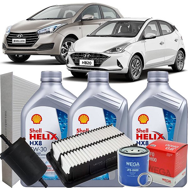 Kit troca de óleo Shell Helix Hx8 5W30 e filtros para Hb20 1.0 3 cilindros de 2012 até 2025