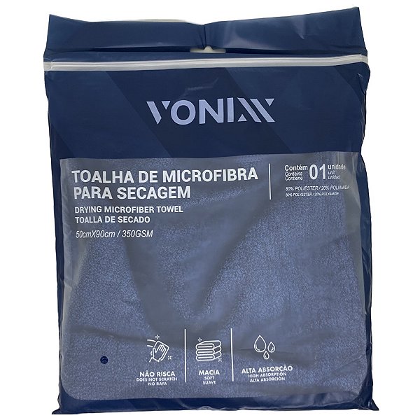 Toalha Microfibra Secagem 50x90 350GSM Vonixx Alta Absorção Sem Arranhões Automotivo