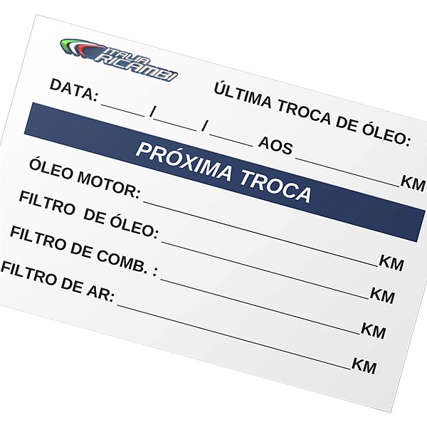 Etiqueta De Controle Quilometragem Troca De Óleo Para-Brisa Italia Ricambi