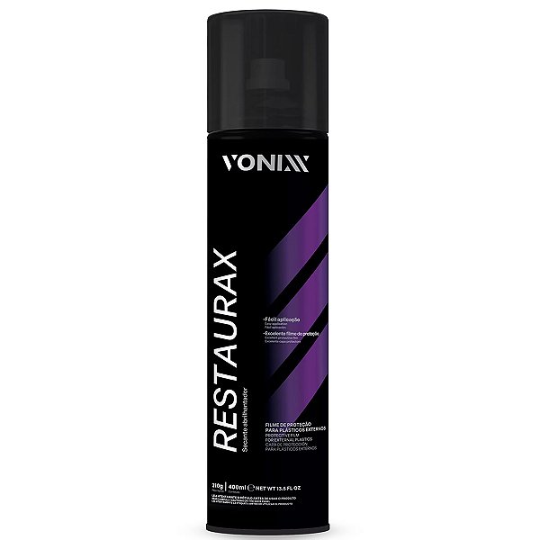 Vonixx Restaurax Aerossol Spray 400ml Restaurador Plásticos Borrachas Para-Choques Brilho Duradouro Automotivo
