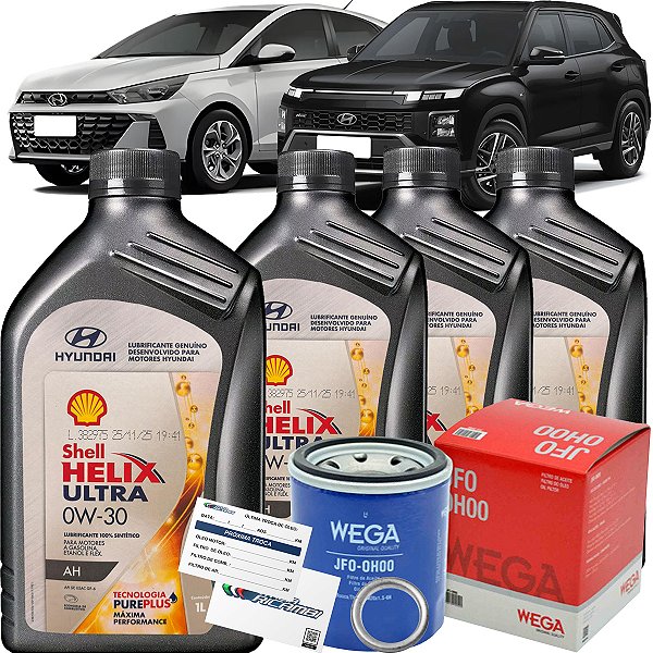 Kit Troca De Oleo Hyundai 0W30 E Filtro Para Hb20 Creta Motor 1.0 TGDI Turbo 2022 2023 2024 2025