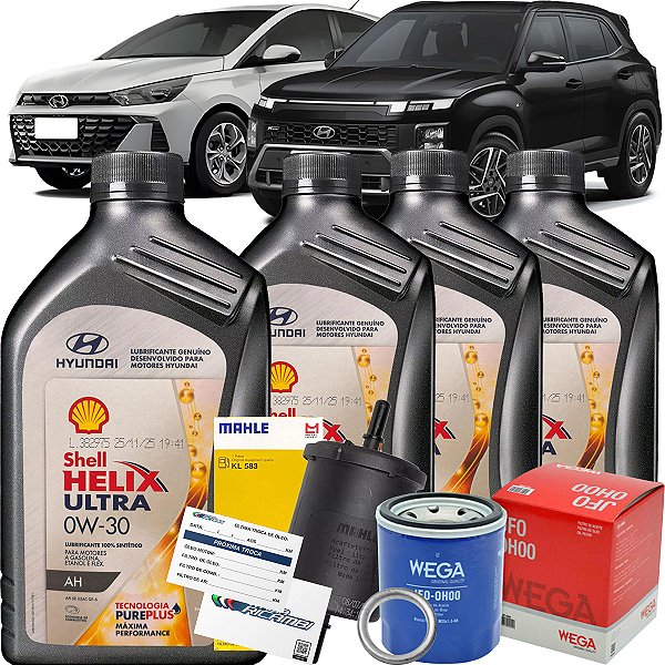 Kit Troca De Oleo Hyundai 0W30 Filtro Combustivel Para Hb20 Creta 1.0 TGDI Turbo 2022 2023 2024 2025