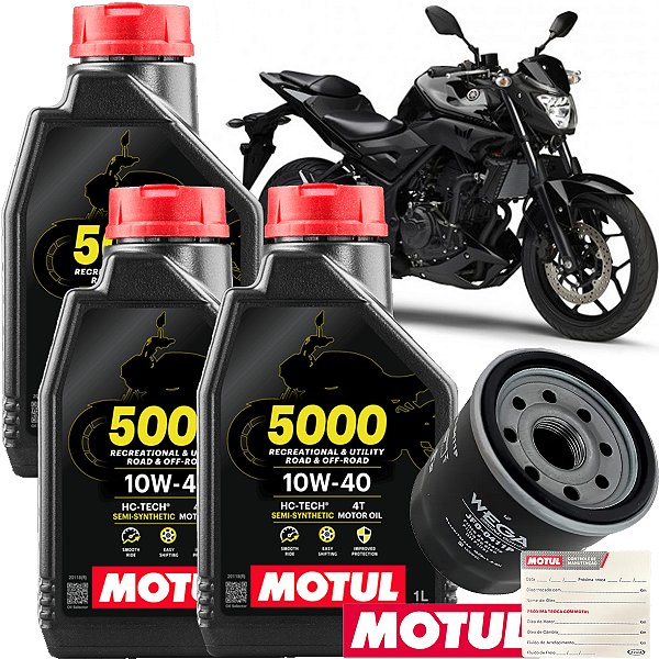 Kit Troca De Oleo Motul 5000+ 10W40 E Filtro Para Moto Yamaha Mt-03 320cc 2017 A 2025