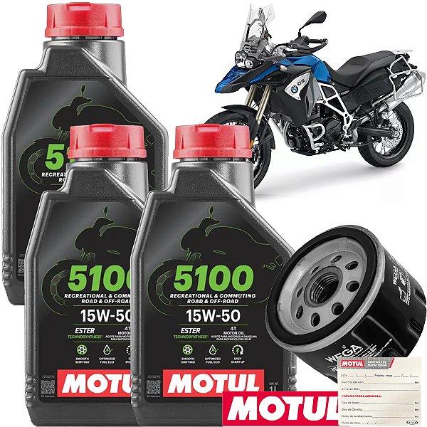 Kit Troca De Oleo Motul 5100 15W50 E Filtro Para Moto BMW F800 Gs R Adventure