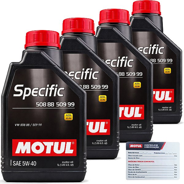 Kit 4 Litros De Oleo Lubrificante Motul 5W40 Specific Volkswagen 508 88 509 99 Golf Jetta Up Nivus