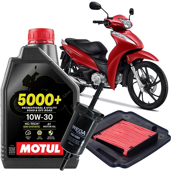 Kit Revisao Oleo Motul 5000+ 10W30 E Filtros Para Honda Biz 125cc Flex 2012 Até 2025