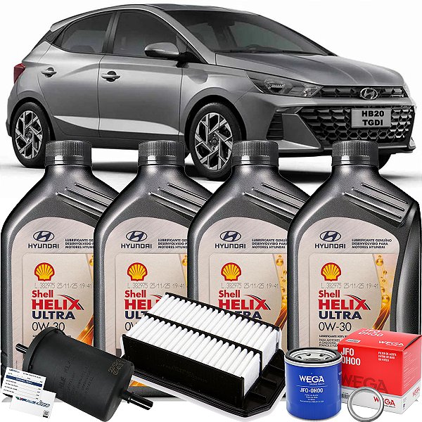Kit Troca Oleo Hyundai 0W30 Filtro Combustivel Ar Para Hb20 Creta 1.0 TGDI Turbo 2022 2023 2024 2025