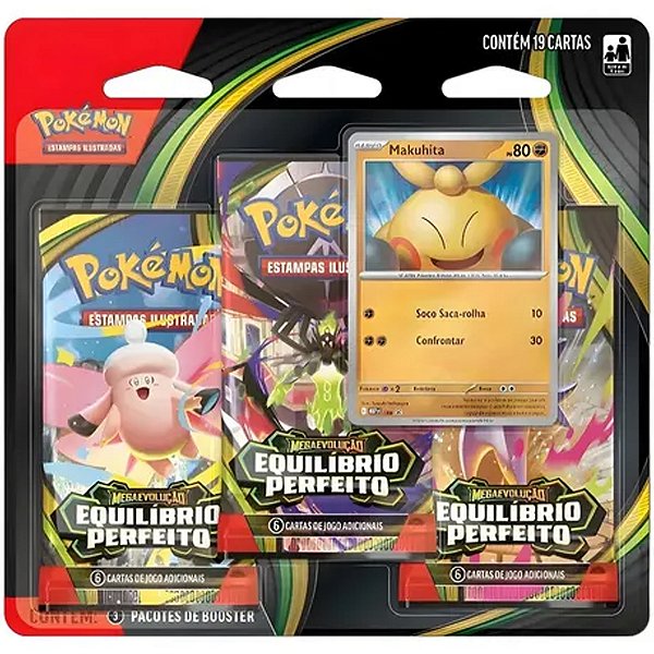 Blister Triplo Pokemon Mega Evolução Makuhita Me03 Equilibrio Perfeito Coleção 3 Pacote Booster