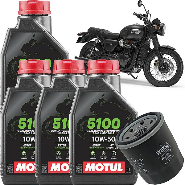 Kit Revisao Oleo Motul 5100 10W50 E Filtro Para Triumph Bonneville T100 T120 Bobber