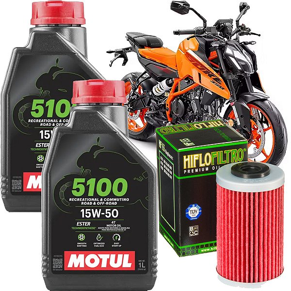 Kit Troca De Óleo Motul 15W50 5100 Para KTM Duke 200 390 2015 2016 2017 2018 2019 2020 2021 2022