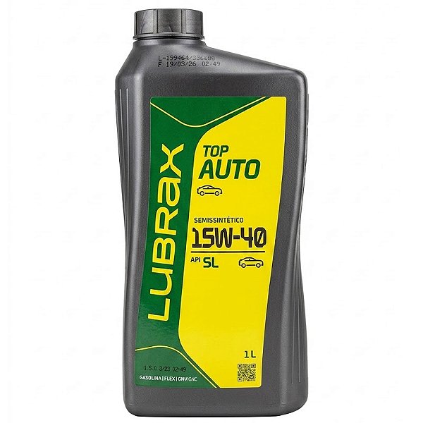 Óleo De Motor Lubrificante Lubrax Top Auto 15W40 Api SL Semissintético Gasolina Flex Gnv