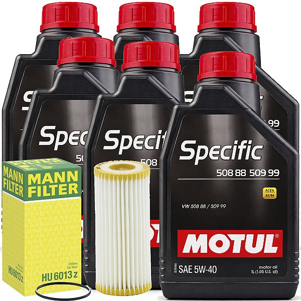 Kit Troca De Oleo Motul 5W40 Vw 508 88 Jetta 2.0 Tsi 211cv Fusca Golf GTI G6 Passat Tiguan 350tsi