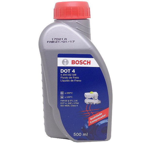Fluido De Freio Dot4 Bosch Frasco 500ml 0204032339 - Cor Vermelha