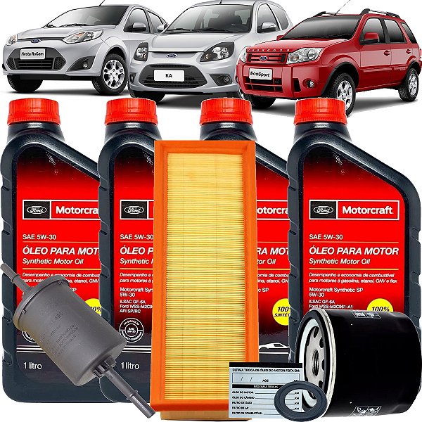 Kit Óleo Motorcraft 5W30 100% Sintético + Filtros - Fiesta, Ka, Ecosport Zetec Rocam (4L)