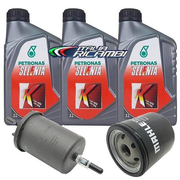 Kit troca de óleo Selenia K 15W40 e filtros de óleo e combustível - Fiat Grand Siena Uno Palio Fiorino e Punto 1.4 Evo