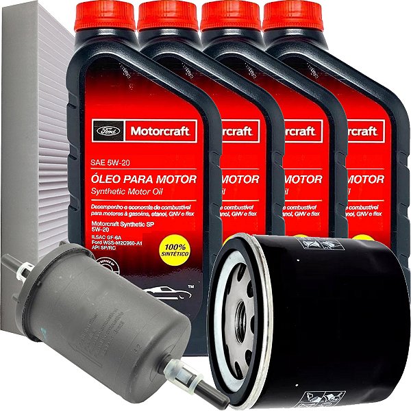Kit revisão óleo Motorcraft 5W20 e filtros - Ford Ka 1.0 e 1.5 Ecosport 1.5 12V