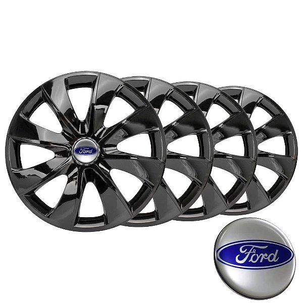 Jogo calotas esportivas Elitte Prime Black aro 14 emblema Ford - Courier Fiesta Ka Focus Ecosport Escort - LC232