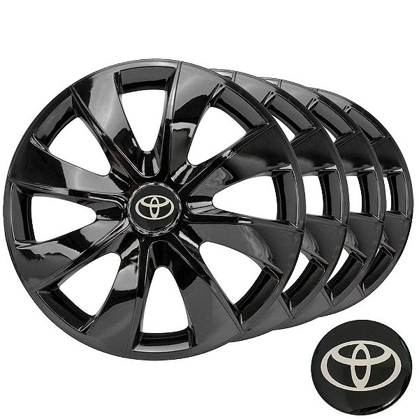 Jogo calotas esportivas Elitte Prime Black aro 14 emblema Toyota - Corolla E Etios Hatch Sedan - LC232