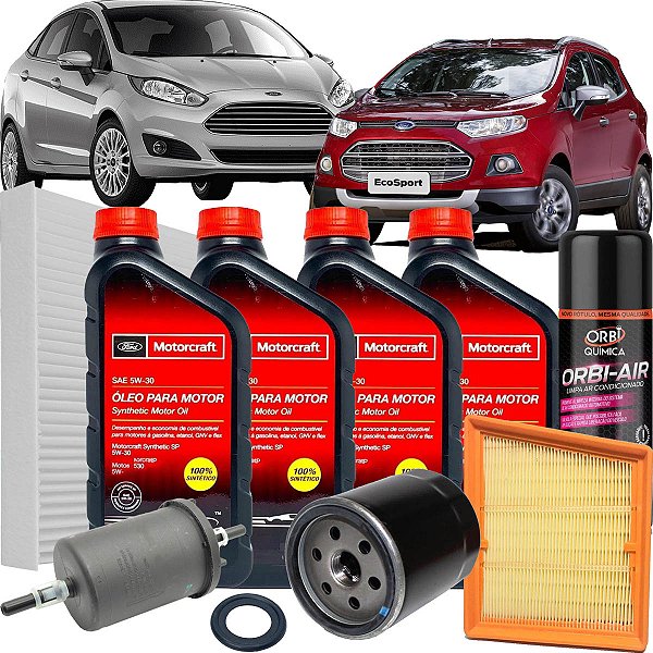 Kit revisão óleo Motorcraft 5W30 sintético filtros de óleo ar combustível ar condicionado - Fiesta e Ecosport 1.6 1.5 16V 2014 em diante