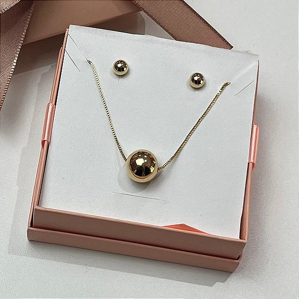 Conjunto Bola - Dourado - Semijoia