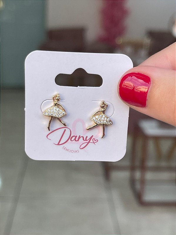 Brinco Bailarina Cravejado Dourado - Semijoia