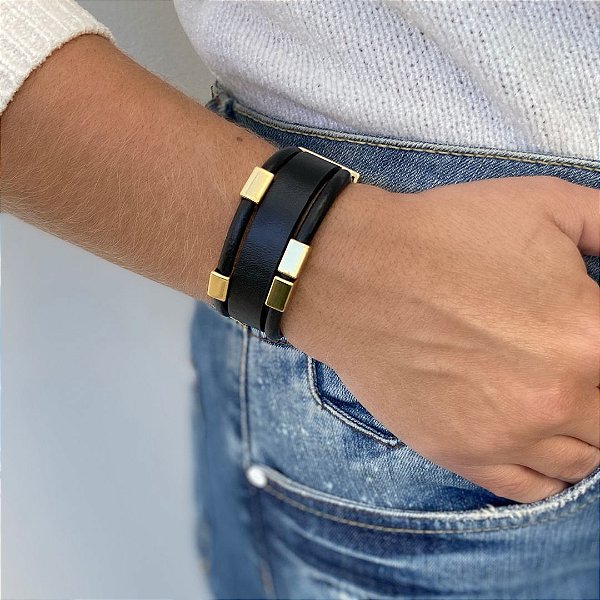 PL234 - Pulseira de Couro com Metal