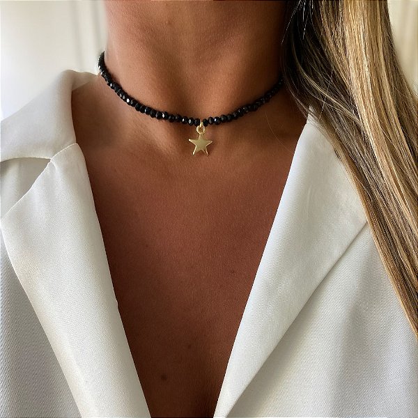 CL388 - Choker de Cristais com Pingente Estrela