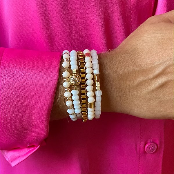 PL020 - Pulseira Corrente Veneza, Cristais e Berloque com Zircônias