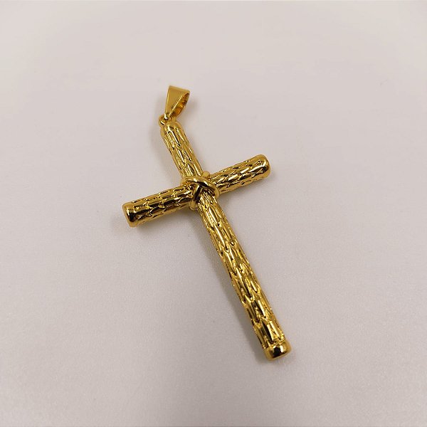 Pingente Cruz Palito Trabalhada Banhado a OURO 18K